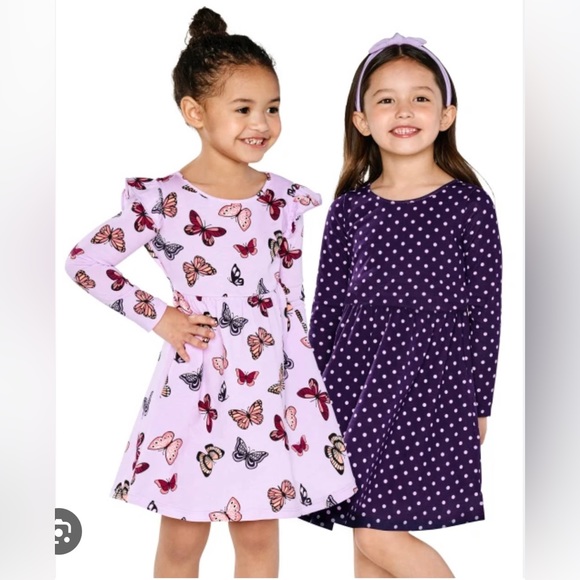 The Children's Place Other - Toddler Girls Butterfly Dot Babydoll Dress 2-Pack - Lovely Lilac size 5T